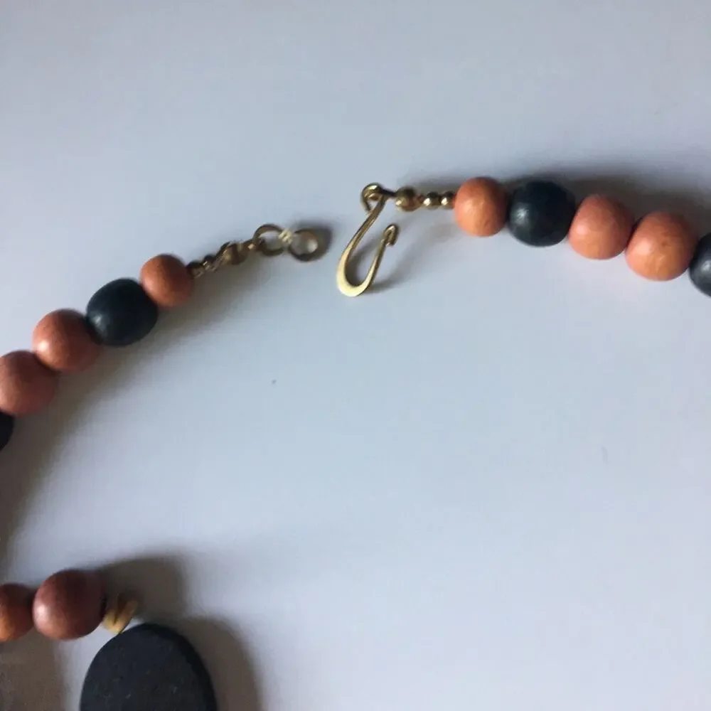 Gorgeous warm wooden bead multi-strand statement necklace